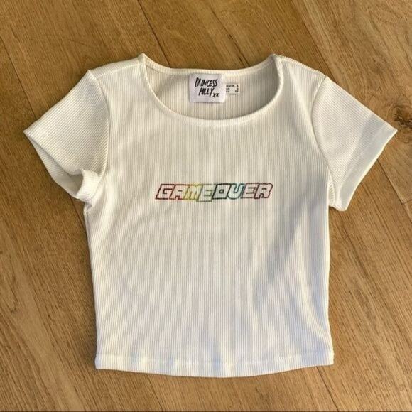 Princess Polly Game Over Tee in White - Picture 1 of 7